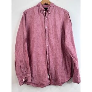 J Crew Mens Slim Fit Linen Button Down Shirt Red Heather Long Sleeve Sz L Luxury